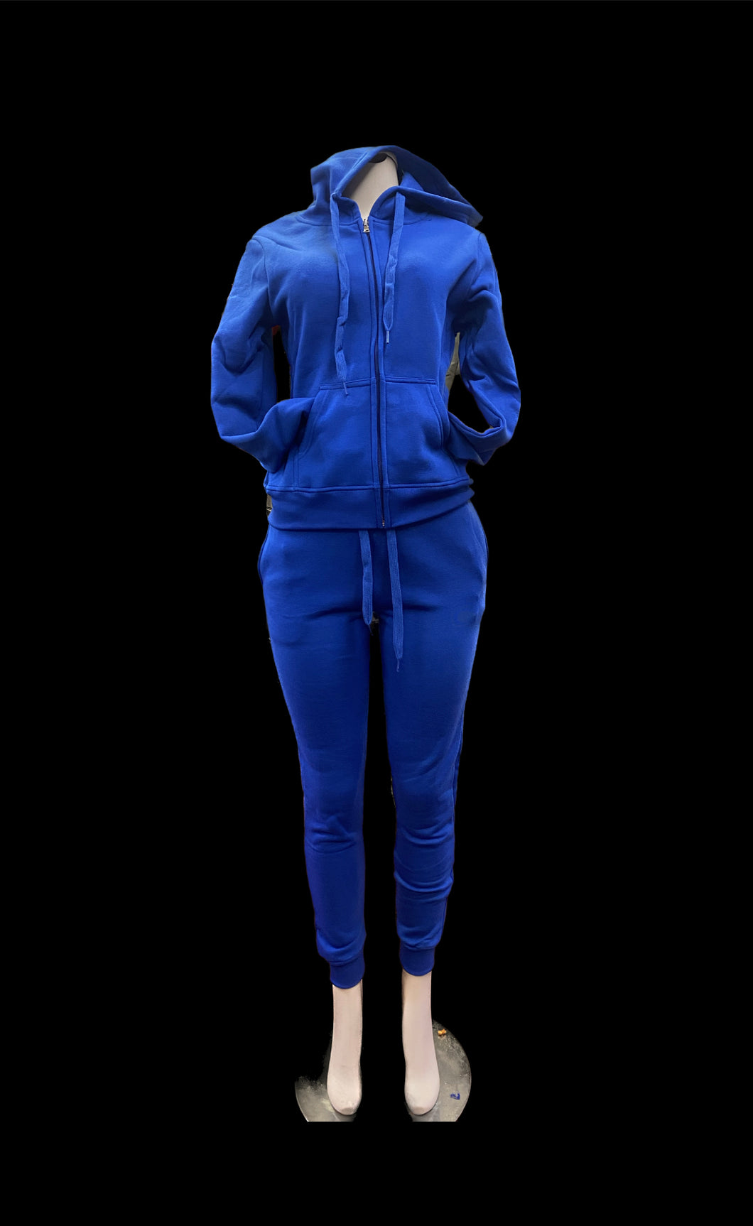 Blue Hooded Zipper Coat And Pants 2 Piece Sets
